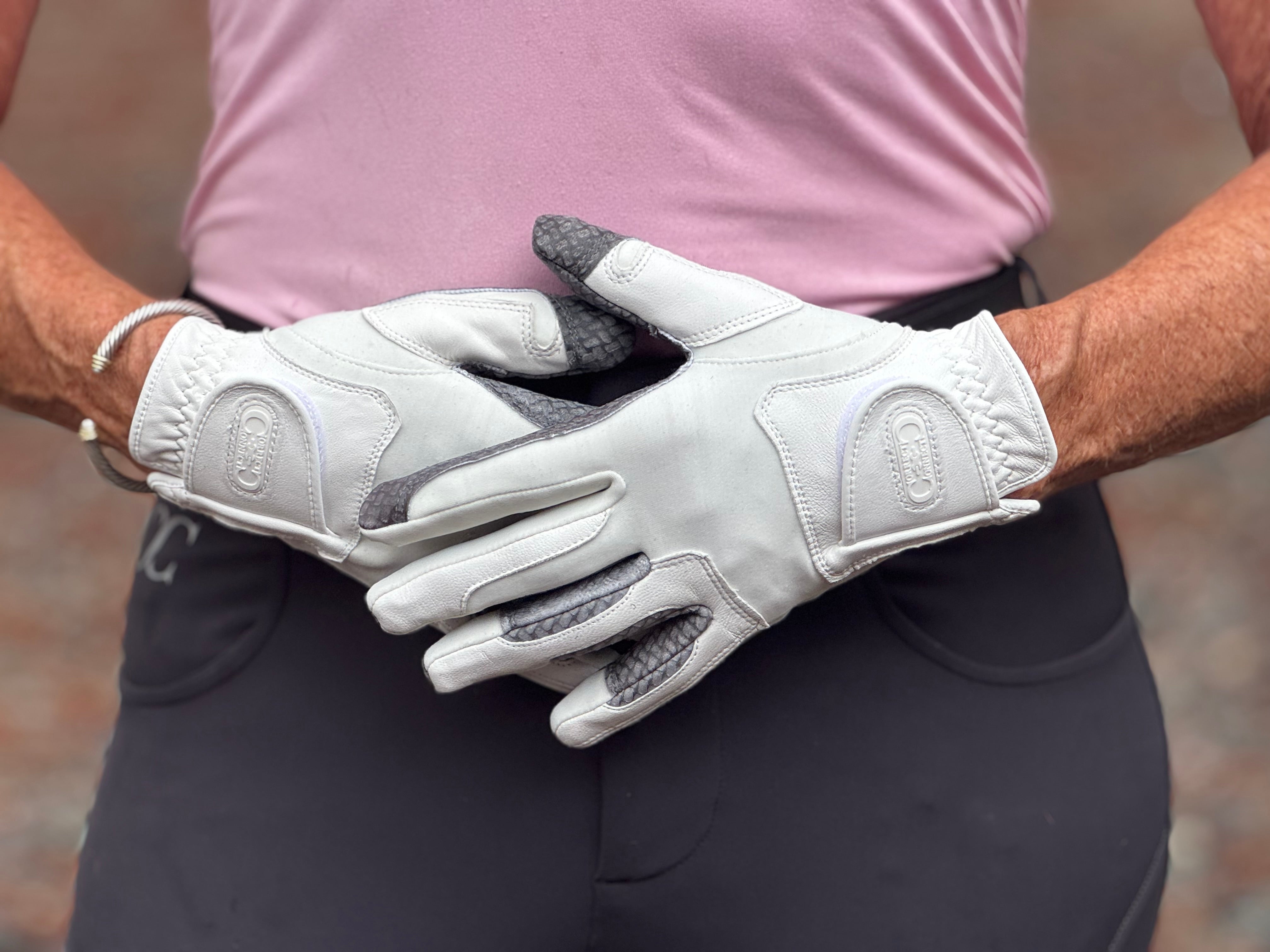 Oil-Tac Copper Tech™️ Leather Premium Riding Glove in White