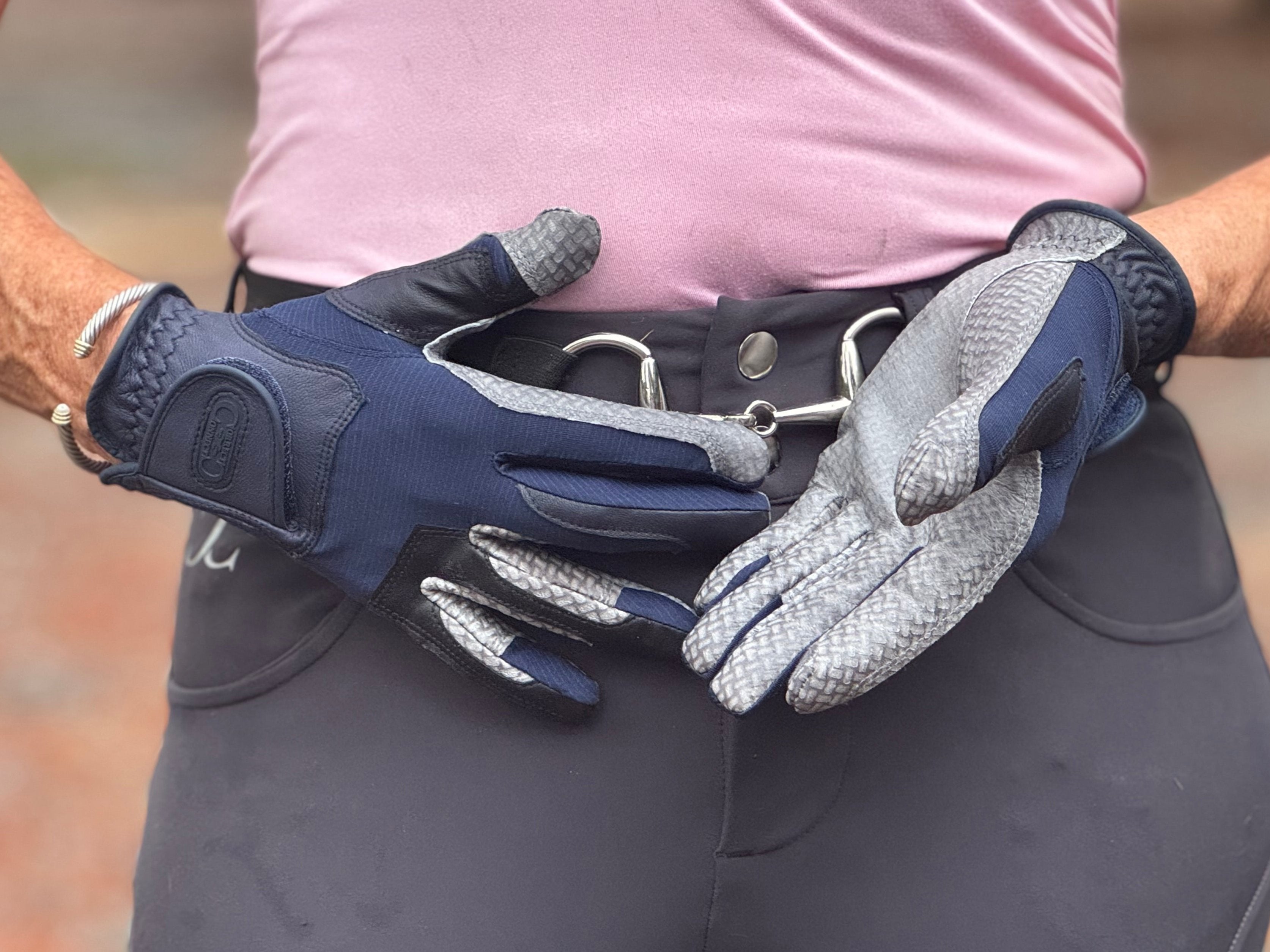 Oil Tac Copper Tech Leather Premium Riding Glove in Navy