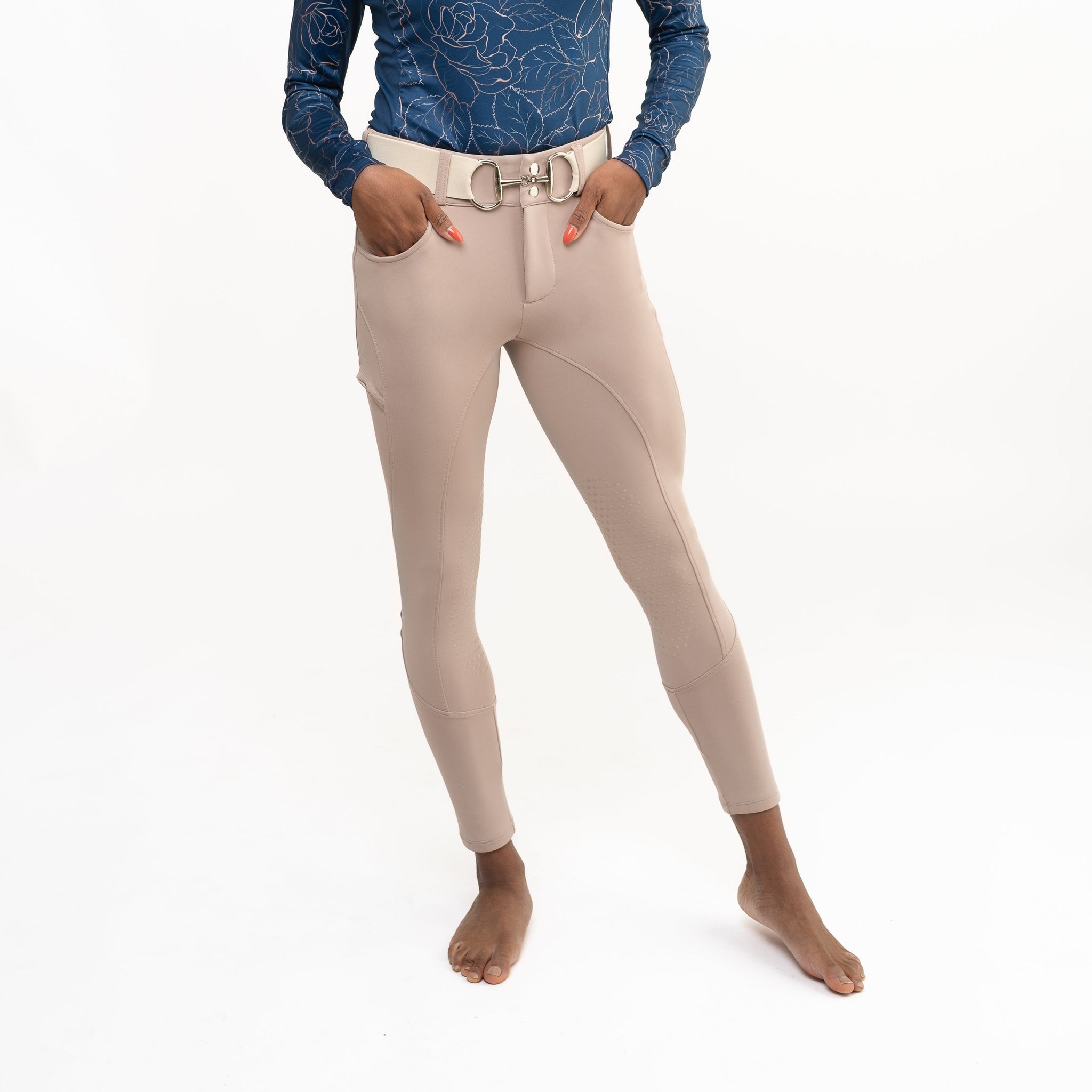 Beige Knee Patch Mid Weight Winter Breeches-4 Way Stretch With Thick and Cozy Fabric
