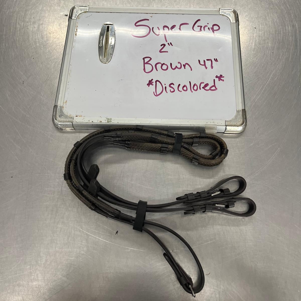 CLEARANCE SuperGrip Rubber Reins w/ 2" Hand Stops, Brown 47"