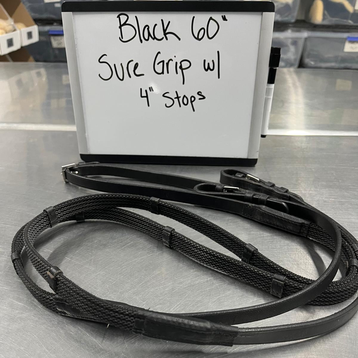 CLEARANCE Black 60" Sure Grip Reins with 4" stops