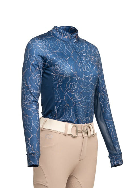 Blue and Gold Floral Cool and Comfortable Technical Riding Shirt