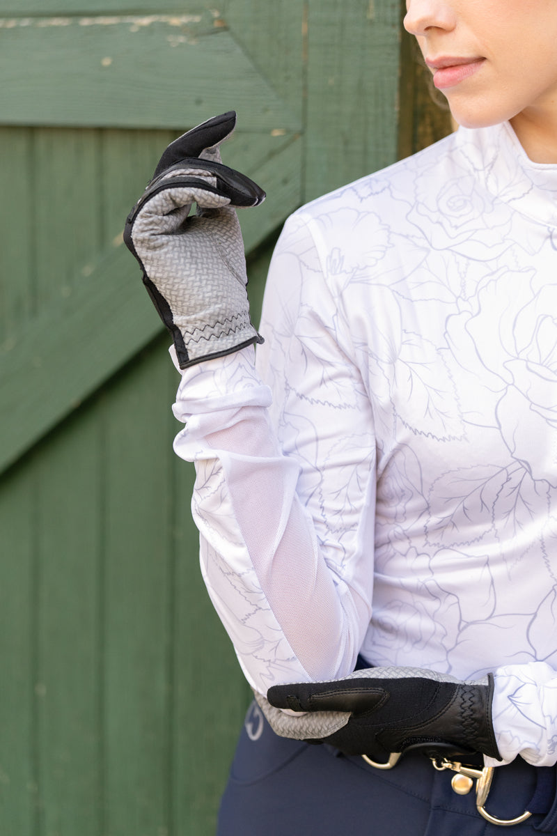 White and Silver Floral Cool and Comfortable Technical Riding Shirt